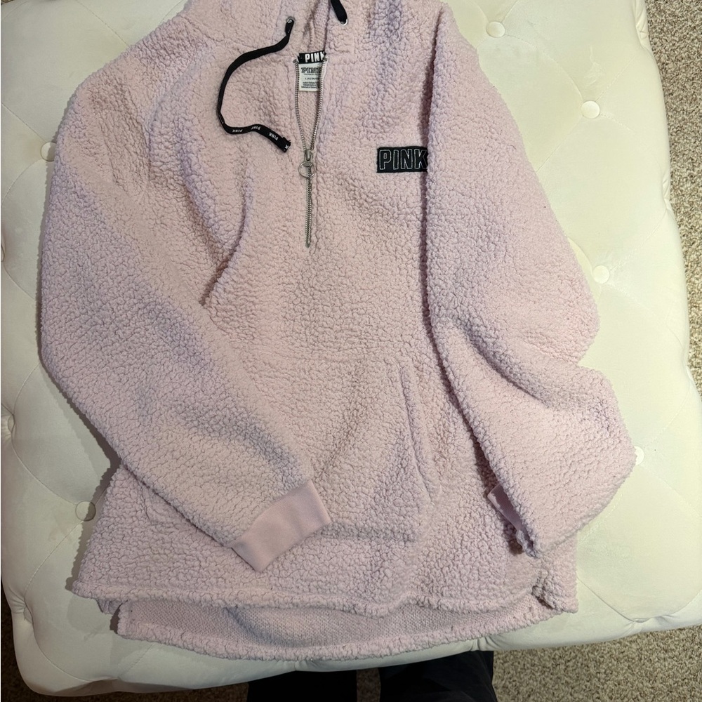 PINK Sherpa Quarter-Zip Hoodie in Pale Pink